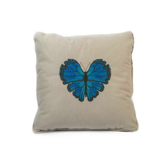 Blue Butterfly Off White Cushion