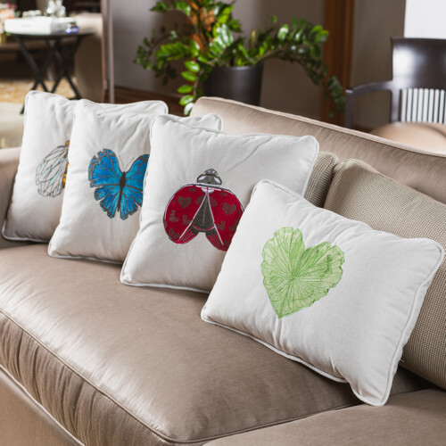 Heart leaf Rectangular Off White Cushion