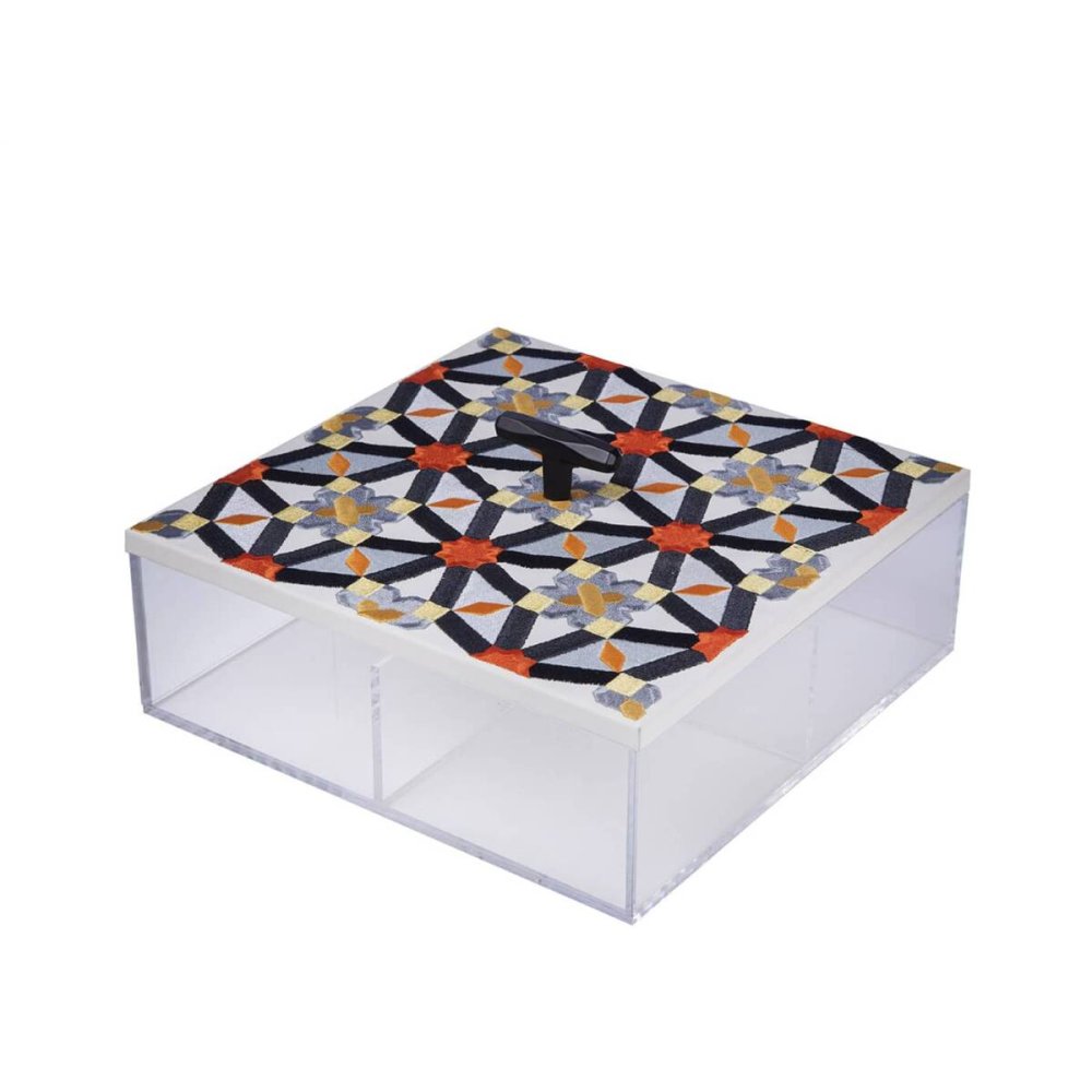 Orange oriental leather acrylic box with black handle Oriental Acrylic Box Grey