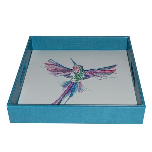 Vibrant Blue Hummingbird Tray