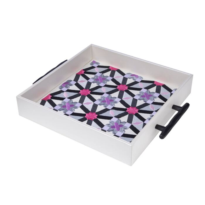 Pink Oriental Tray With Black Handles