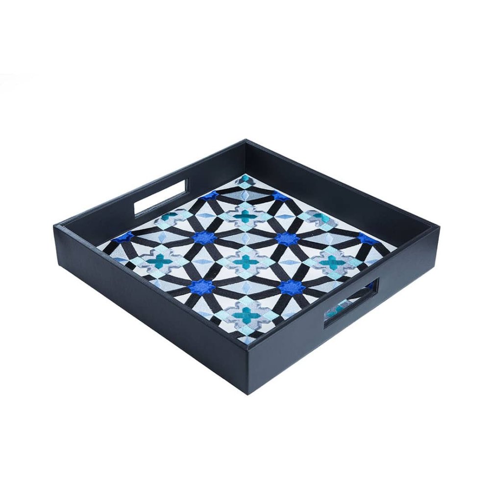 Black Blue oriental Leather Tray Black Blue oriental Leather Tray