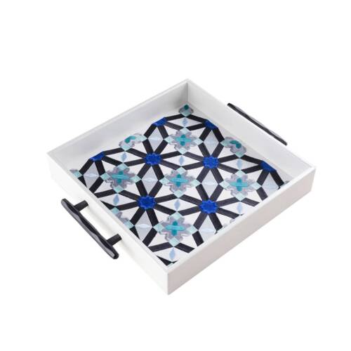 Blue Oriental Tray with Black Handles