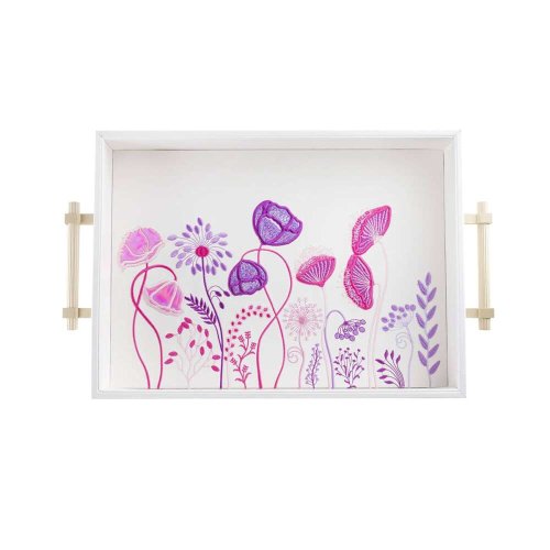 Pink Floral Tray With Gold Handles